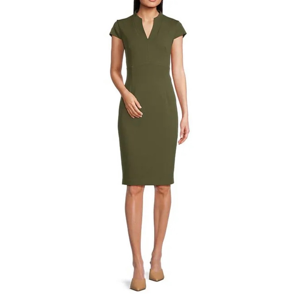 Calvin Klein cap sleeve v-neck scuba crepe sheath dress